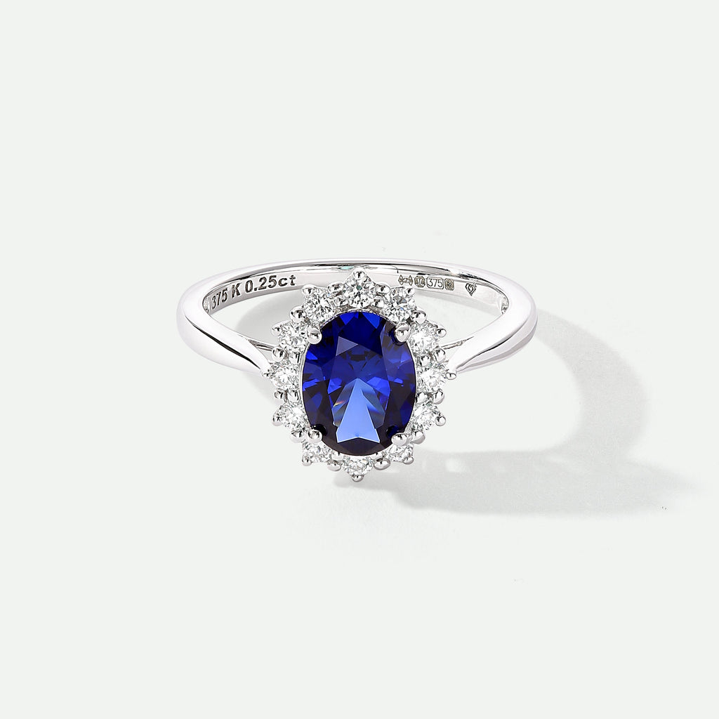 Cate | 9ct White Gold 0.25ct tw Lab Grown Diamond and Created Sapphire Cluster Ring
