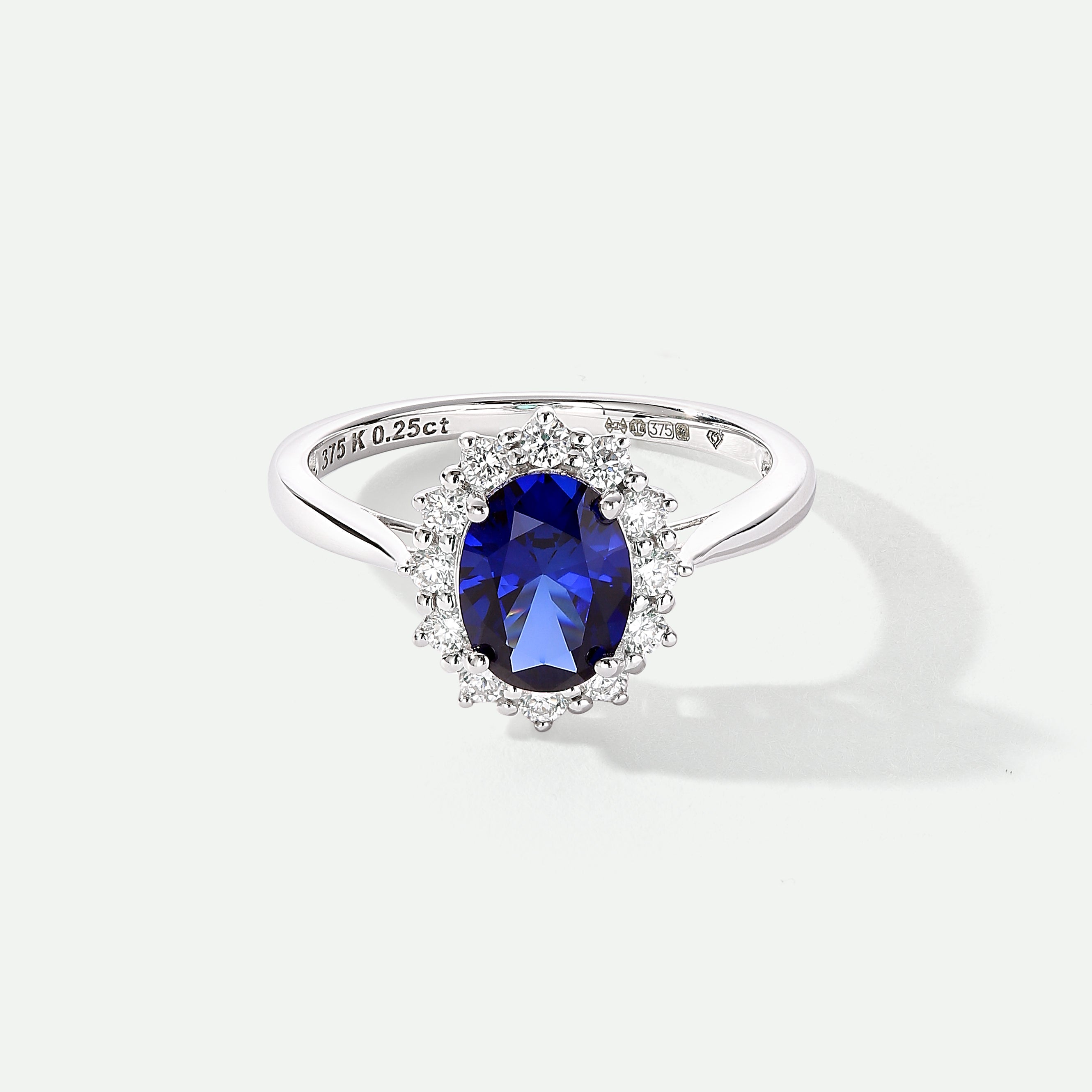 Cate | 9ct White Gold 0.25ct tw Lab Grown Diamond and Created Sapphire Cluster Ring