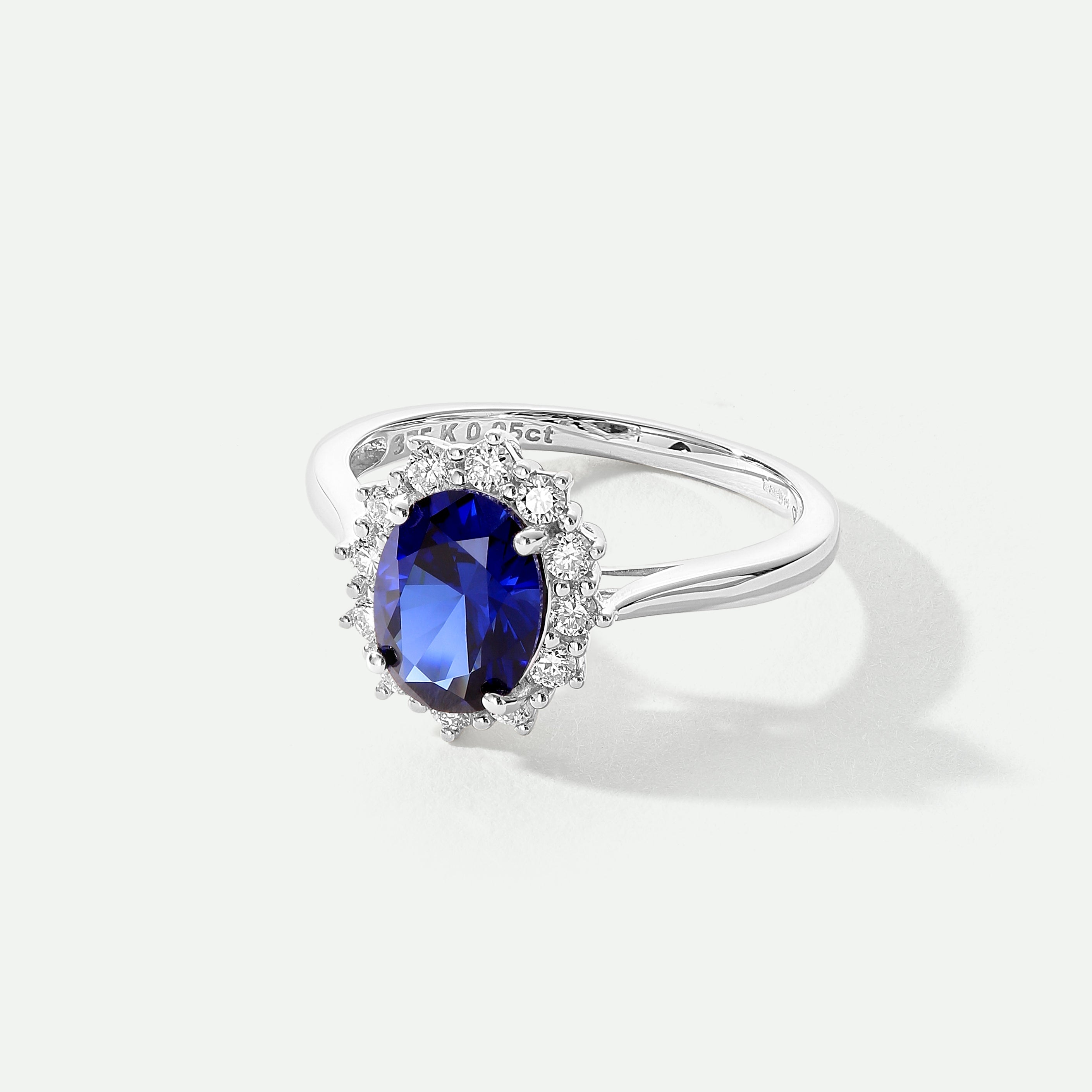 Cate | 9ct White Gold 0.25ct tw Lab Grown Diamond and Created Sapphire Cluster Ring