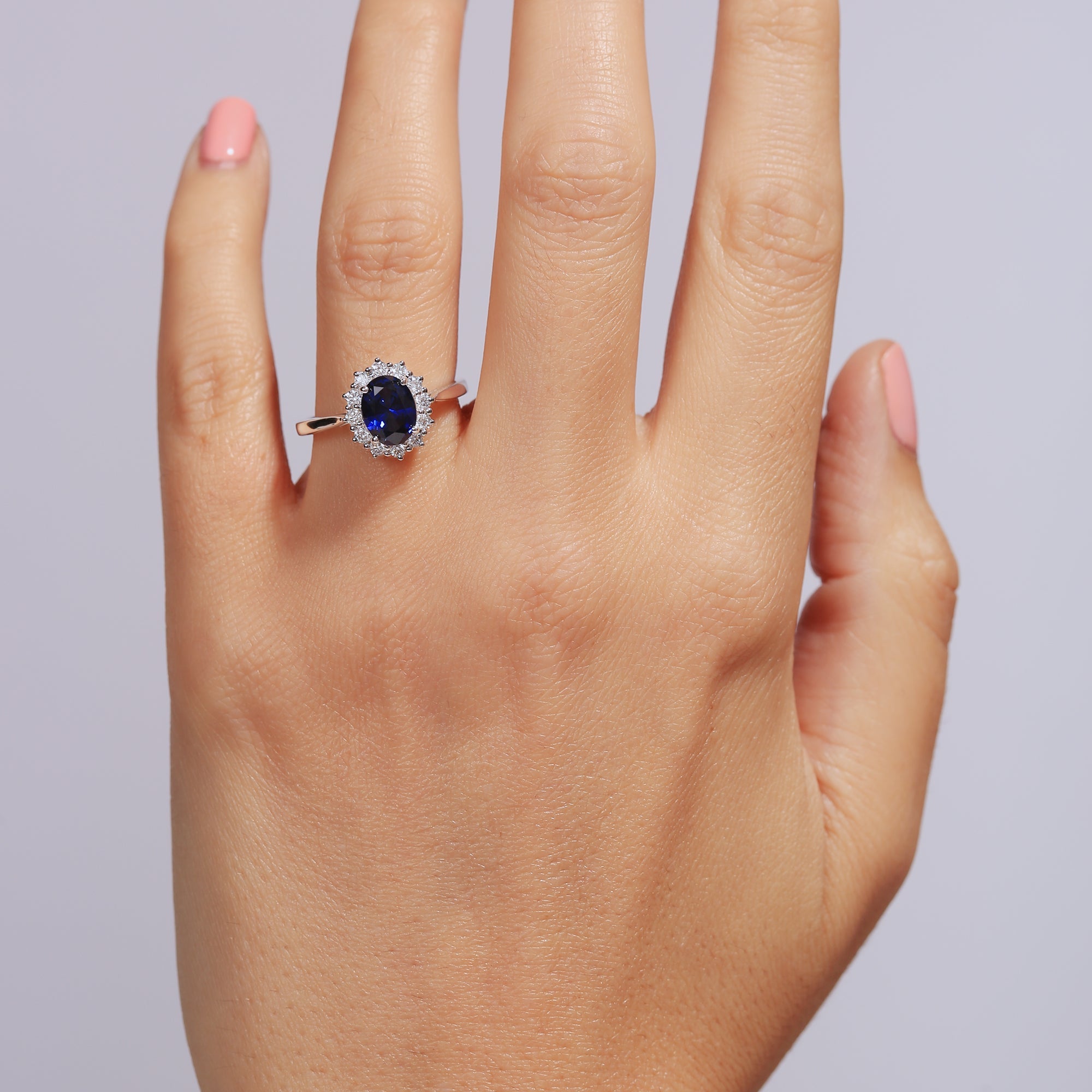 Cate | 9ct White Gold 0.25ct tw Lab Grown Diamond and Created Sapphire Cluster Ring
